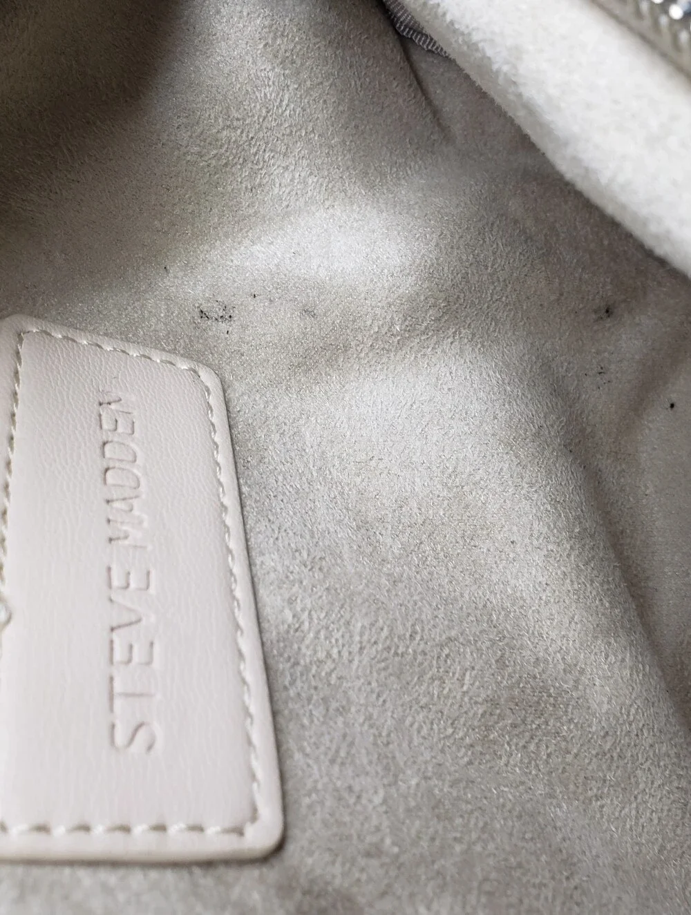 Steve Madden Quilted Cream Crossbody Belt Bag with Silver Chain